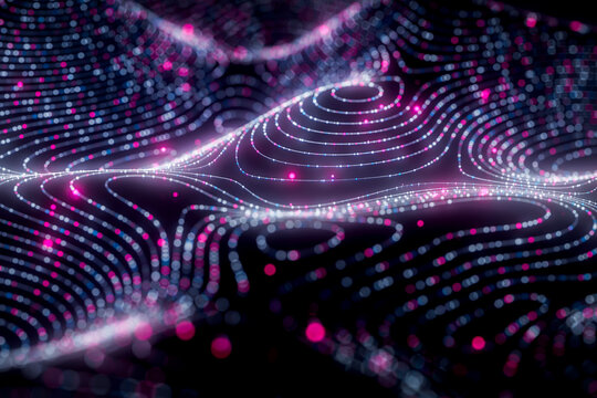 Abstract 3D digital wave with streaming data and glowing connections