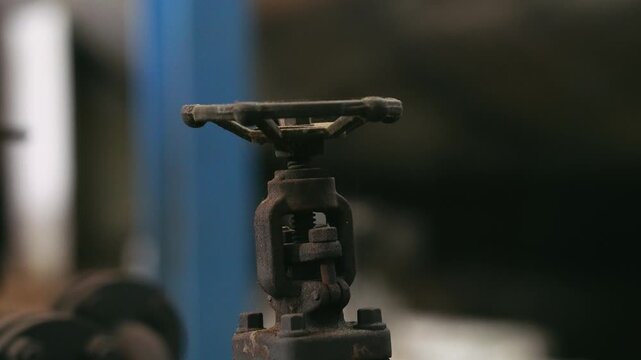 Automatic valves open and close the stream flow, controlling the piston rod and the operation of generator or turbine systems in industrial plants. Footage factory and industrial 