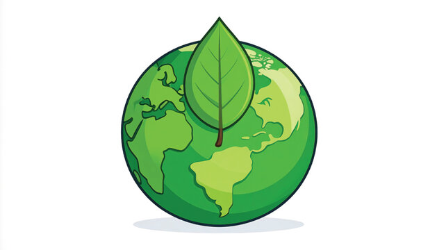 Green Earth Globe With Leaf.