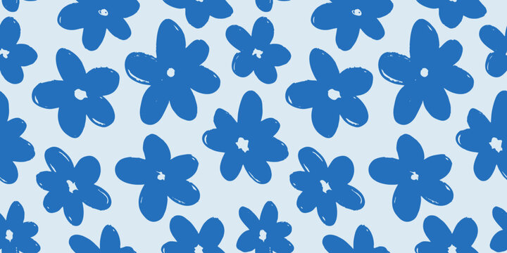 Seamless abstract monochrome floral pattern with naive wild flowers. Daisy ditsy print. Simple Scandinavian style. Vector illustration