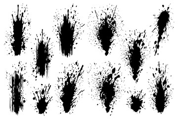 Fototapeta premium Abstract black ink splatter collection on white background.
