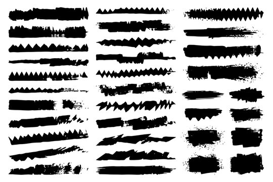 Variety of black brush strokes patterns and textures on white background.
