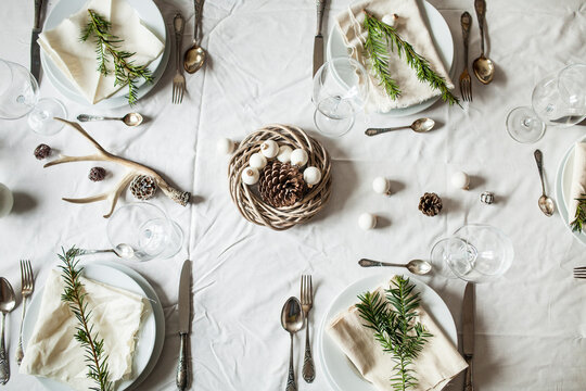 Festive laid table at Christmas time