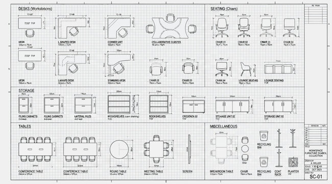 Office furniture catalog and technical specifications sheet