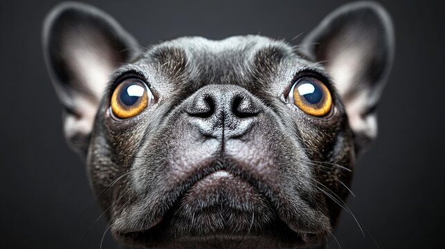 Charming Close-Up Portrait of a French Bulldog with Expressive Face Against a Dark Studio Background