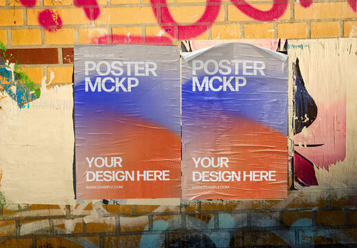 Mockup Of Two Customized Posters On Wall
