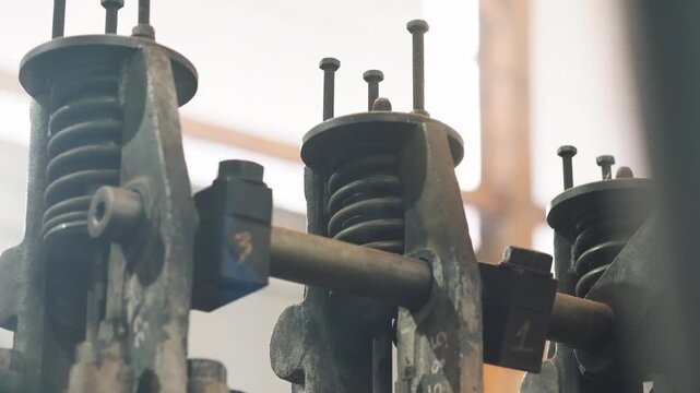 Automatic valves open and close the stream flow, controlling the piston rod and the operation of generator or turbine systems in industrial plants. Footage factory and industrial 
