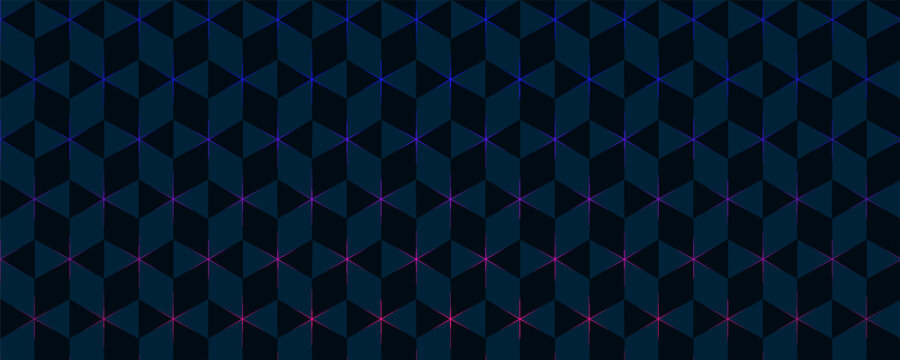 Dark blue and purple geometric pattern with interlocking cubes, creating an abstract and futuristic background design