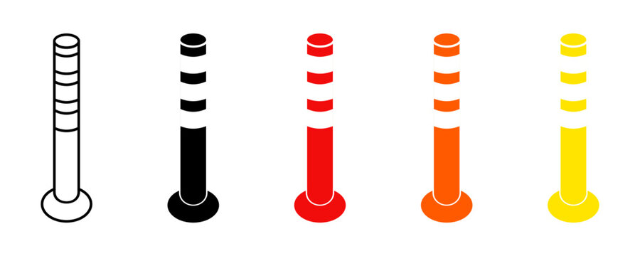 Set of Safety delineator icon. Traffic posts, Road poles, Element for design isolated on white background, for web and app. Flat vector illustration