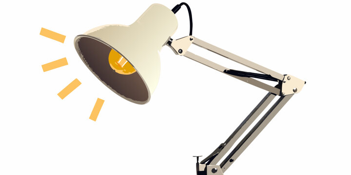 Articulated Desk Lamp Illustration With Light Rays On White Background
