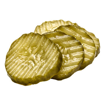 Fresh green pickle slices isolated on transparent background realistic texture