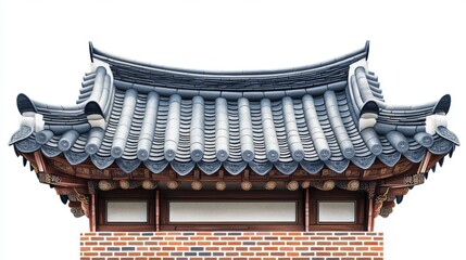 Obraz premium Korean traditional brick wall in seoul city road,south korea, sakura or Beotkkot flower in Korean language, Korean hanok roofline,spring season concept.