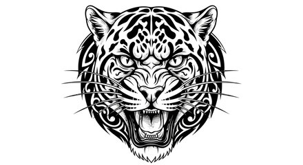 Obraz premium Jaguar head illustration roaring big cat vector design on white background