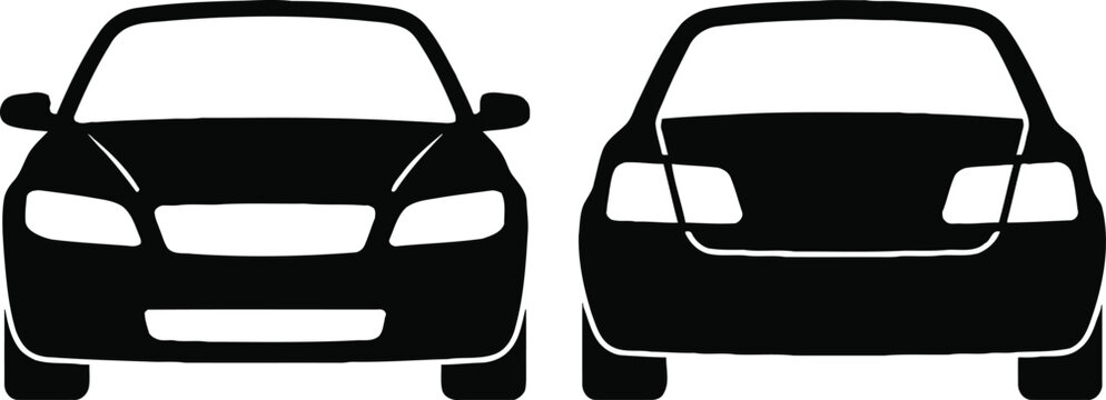 Black car front and rear view silhouette icons