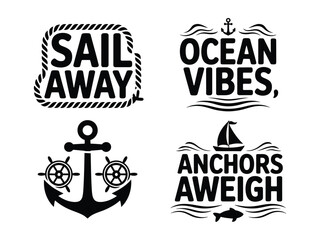 Nauticalthemed graphic design elements including anchors and sailboats on white background © Asma 