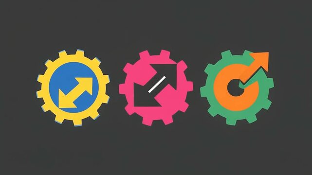 Process and exchange gear icons for business technology and app ui, flat vector symbols