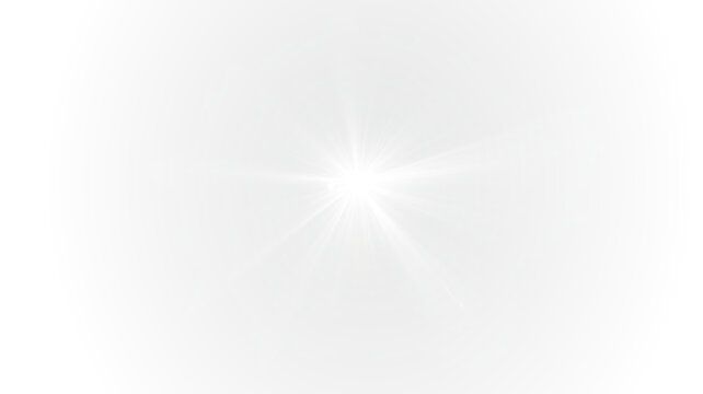 Bright sunlight rays with glowing lens flare, sparkling glitter particles and futuristic spotlight burst on transparent background for luxury stage vector illustration artwork