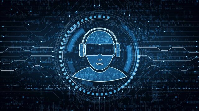 Virtual reality VR symbol abstract digital concept. Network, cyber technology and computer background seamless and looped.
