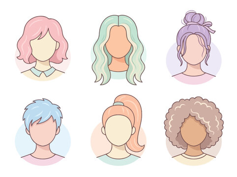 Illustration of diverse people with different hairstyles and colors.