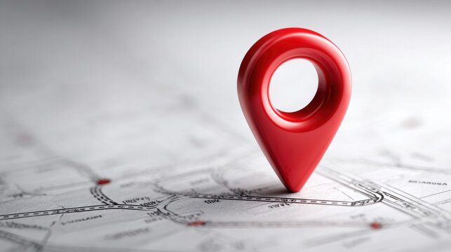 Red map pin marker placed on a detailed map indicating a specific location