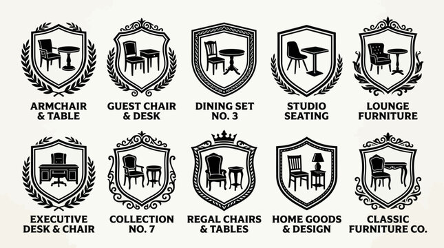 Luxury Furniture Crest and Classic Elegant Home Seating Logo Set