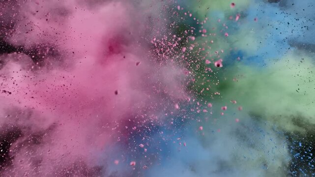 Explosion of Colorful Powder Against Black Background.