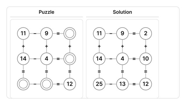 Learning worksheet with number puzzle