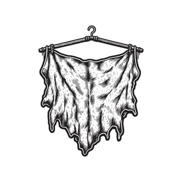  Vintage illustration of animal hide on a hanger isolated on white background