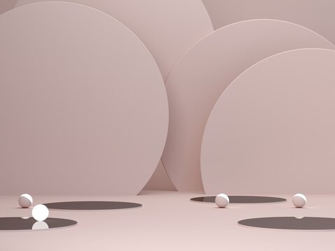 Empty scene with podium and abstract 3D background in soft pastel pink and pink tones. Minimal modern design with smooth texture and delicate lighting. Showcase for cosmetic podium. 