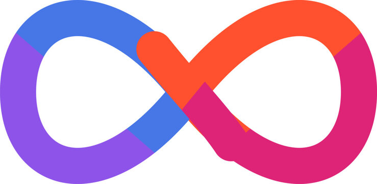 Modern abstract infinity loop logo featuring a vibrant blue to red gradient on white background surface