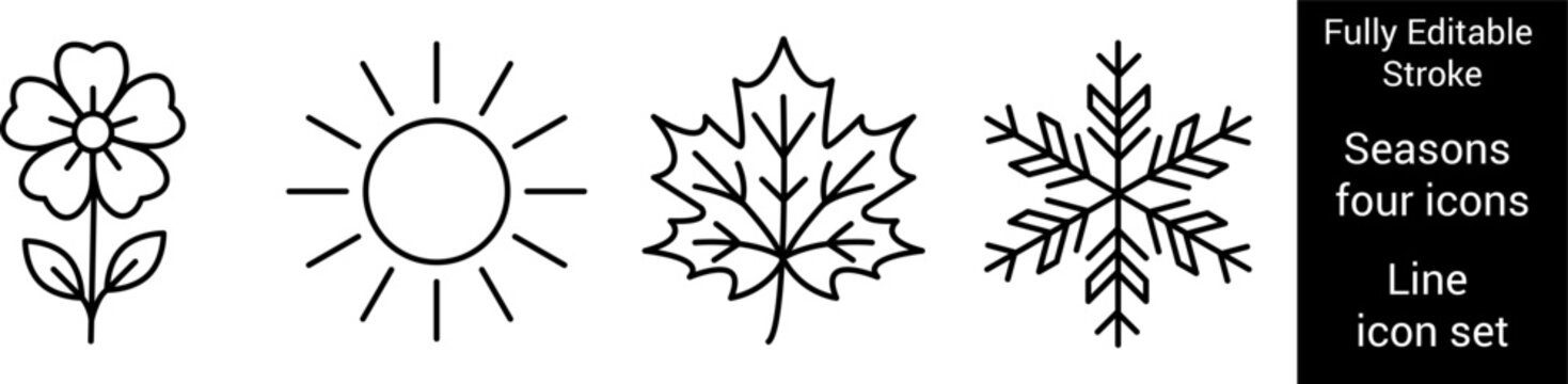 Seasonal icons set with flower, sun, leaf, and snowflake