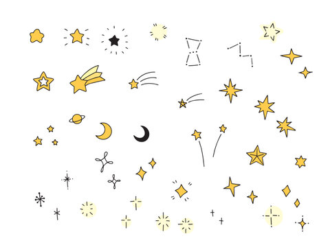 手描きの星とキラキラアイコンセット
