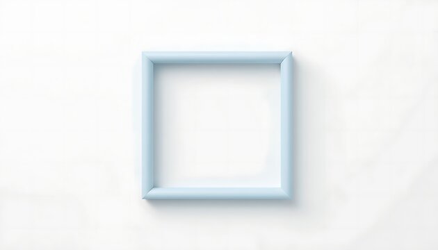 a smooth white background with a prominent light blue three-dimensional frame situated centrally, the frame's edges and corners are subtly rounded and its surfaces exhibit a gentle sheen, with a sligh