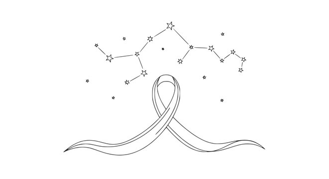 Aquarius Zodiac Constellation Above Awareness Ribbon - Line Art