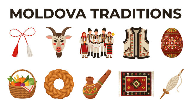 Moldova Traditions Cultural Symbols and Objects Collection.