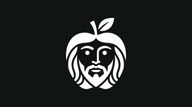 Bearded man face inside apple fruit shape logo.