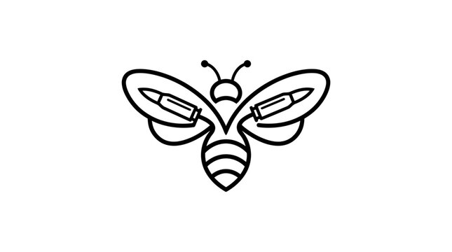 Bee line art logo with syringes as wings