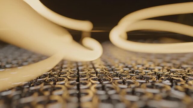 Abstract Metamaterial Grid Distorting Volumetric Golden Light Rays