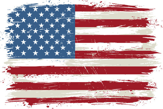 Grunge American Flag with Textured Brush Strokes and Distressed Splatters - Symbol of Patriotism and Freedom