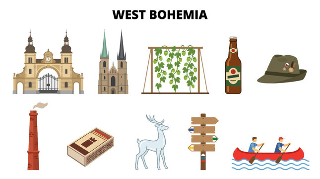 West Bohemia Travel and Culture Icons Collection.