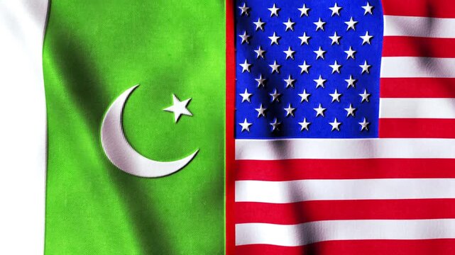 Pakistan vs USA Flags Waving Animation Loop for Geopolitical Concept.