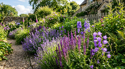 Obraz premium Lavender fields in bloom with vibrant colors under bright sunlight