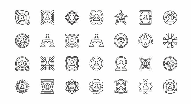 Minimalist Vector Icon Set Featuring Clean Thin Line Outline Symbols for User Interface Design, UX Web Application Development, and Digital Branding on White Background.