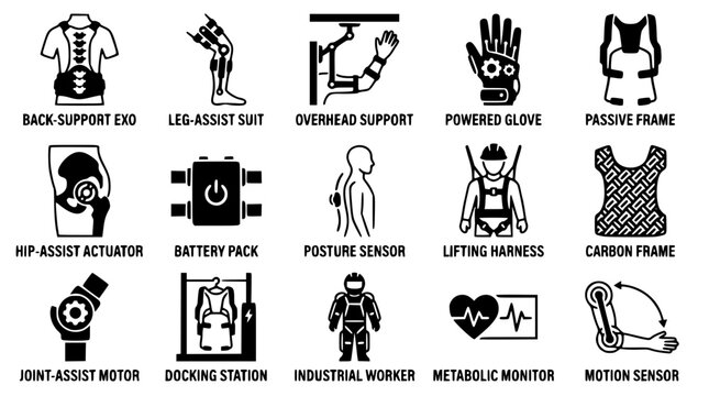 Industrial wearable technology and exoskeleton design elements collection