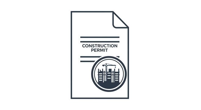 Construction Permit Document Icon with Building Site Stamp