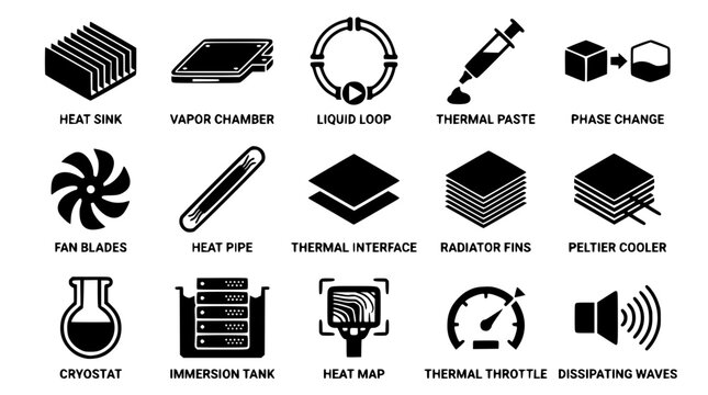 Various cooling system components for electronic devices illustrated
