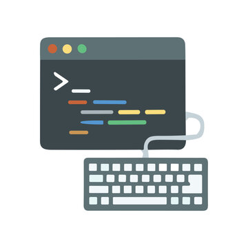 Computer keyboard and coding screen.