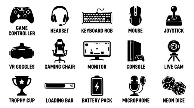Gaming setup with controller, headset and keyboard on white background