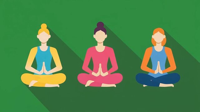 Women meditating in lotus pose for yoga and mindfulness concept, flat vector illustration