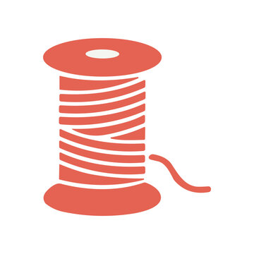 Red spool of thread on white.